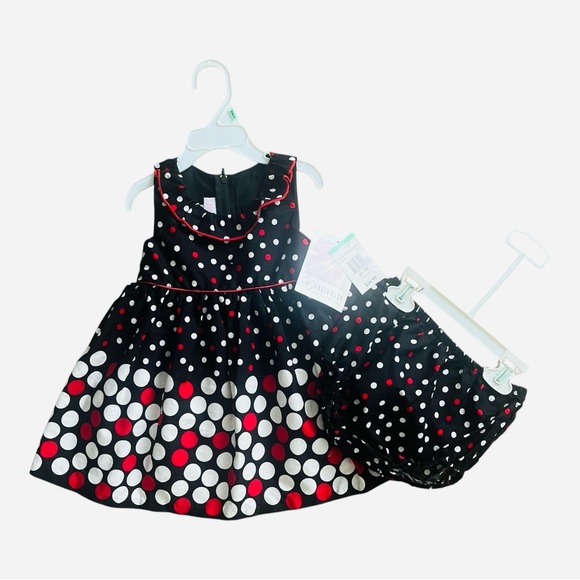 Bonnie Baby black dress and pants 18 M with red and white polka dots A-line belt - Picture 1 of 11